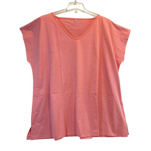 Oversized V-neck Tee Short sleeves pink salmon Women’s size XXL - Picture 1 of 7
